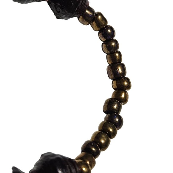 Boho Handcrafted Beaded Bracelet Dark Wooden Brass Beads Natural Jewelry Unisex - Picture 3 of 4